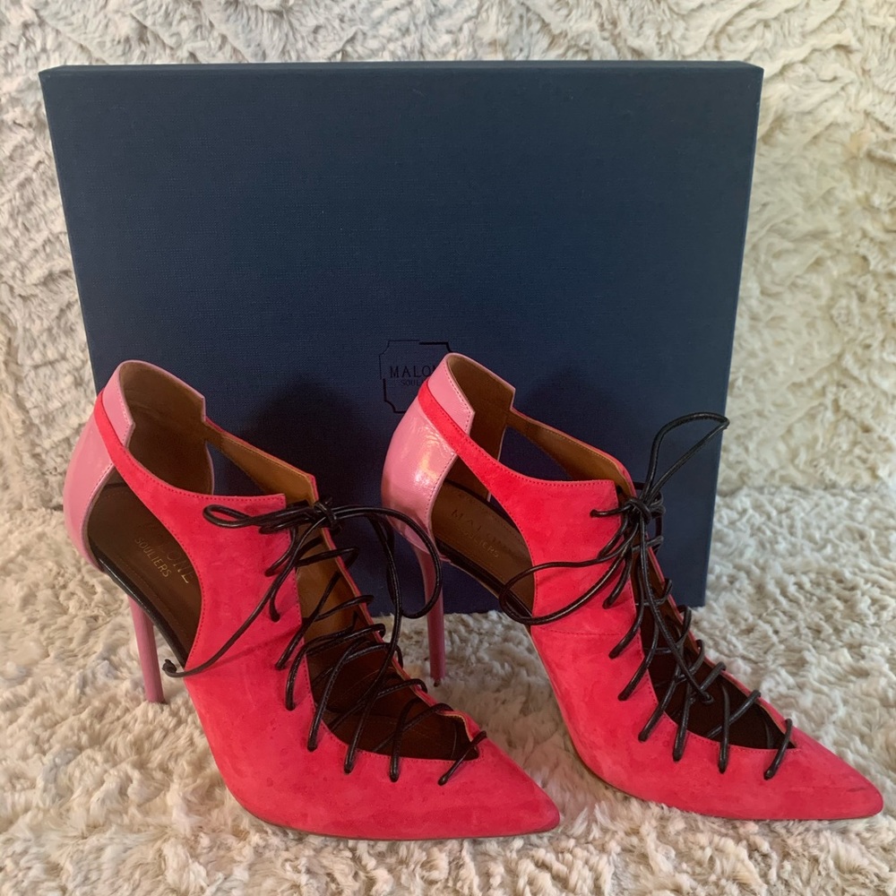 Malone Souliers MONTANA Lace-Up pink suede pumps